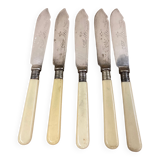 5 English fish knives in silver metal and Bakelite