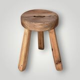 Antique brutalist tripod stool in solid wood