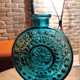 Vintage Teal Blue Glass Vase: Mid-Century Modern Sunburst Design / 1969