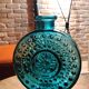 Vintage Teal Blue Glass Vase: Mid-Century Modern Sunburst Design / 1969