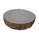 6 fine white porcelain dessert plates (signed Ph. Deshoulières) with festooned golden edges