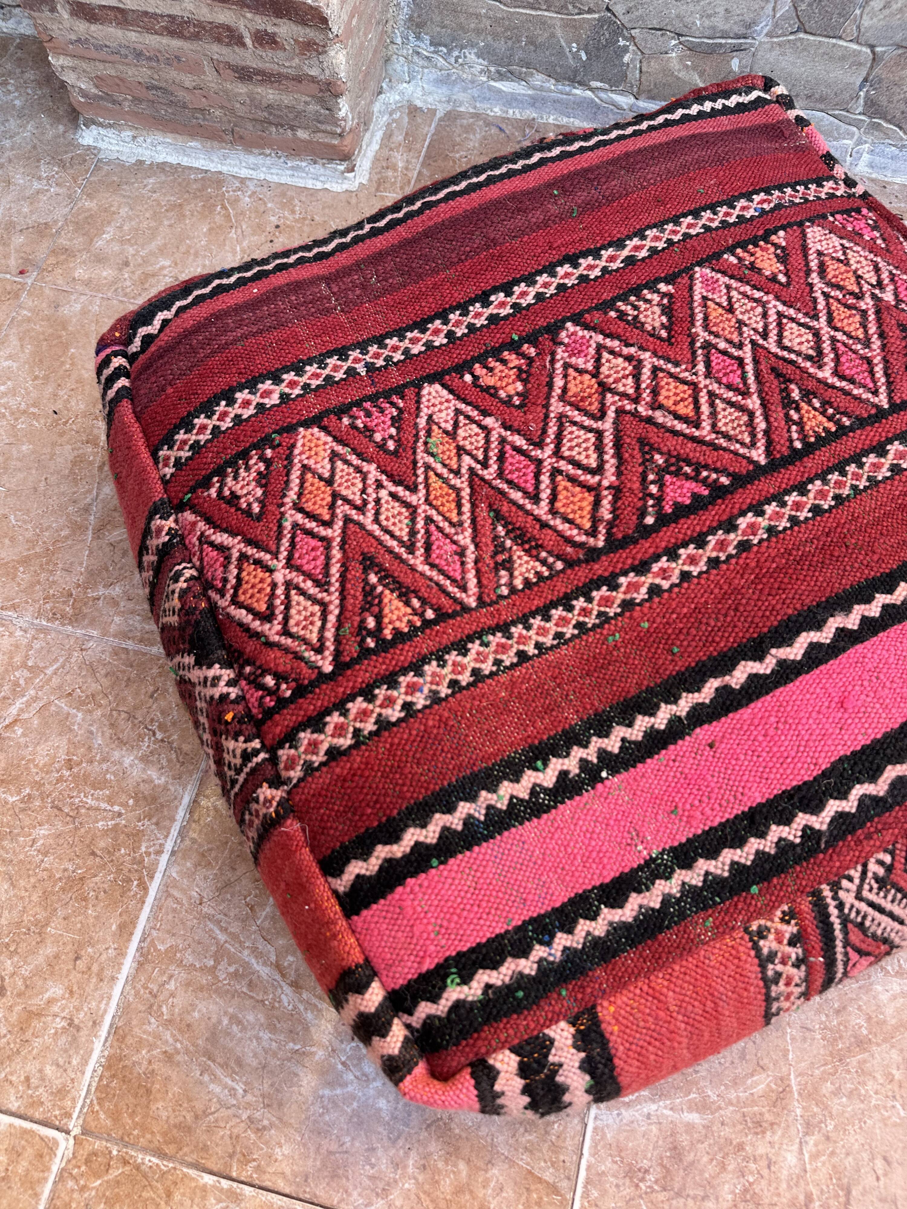 Handmade Berber Kilim pouf, floor cushion