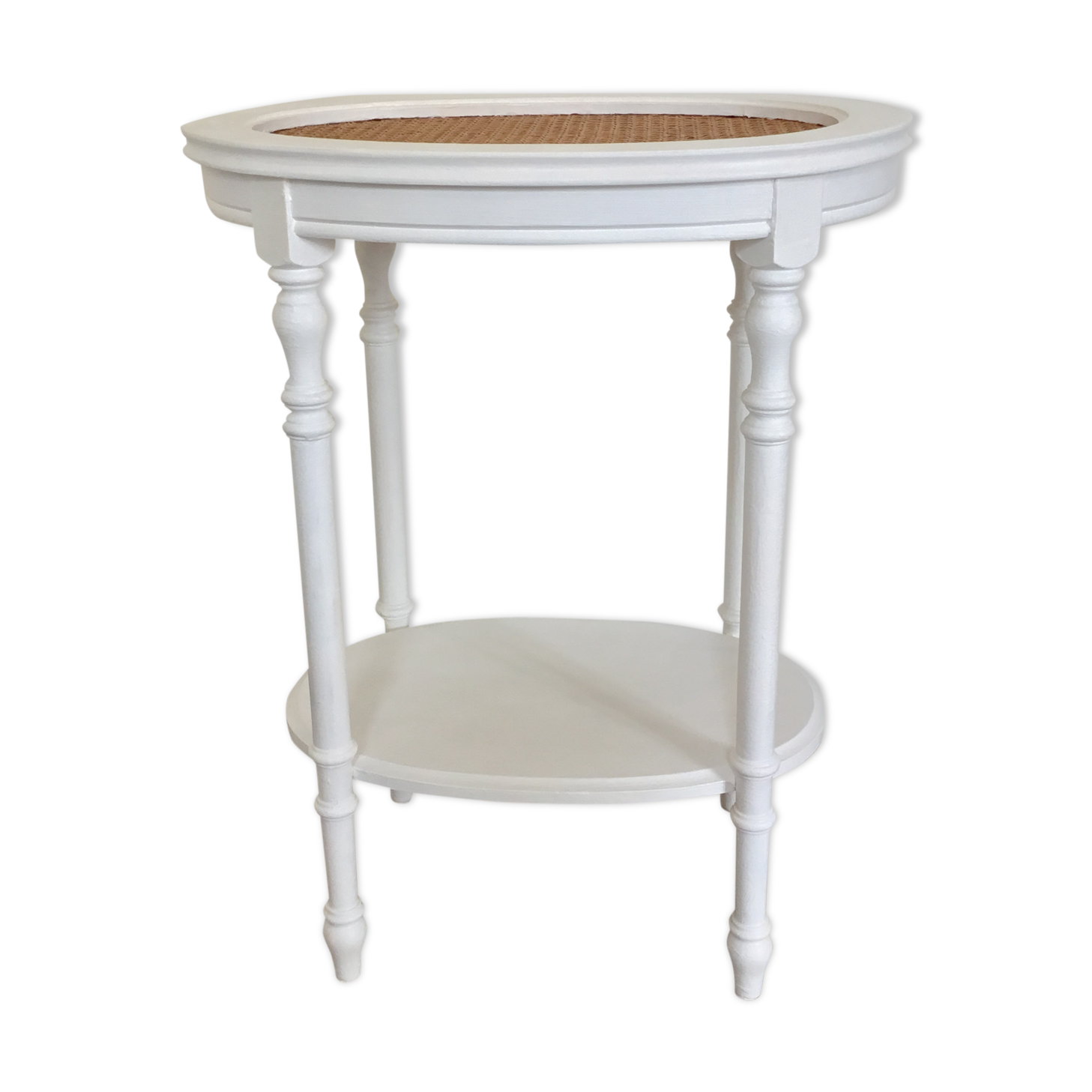 Table d'appoint ovale et cannage
