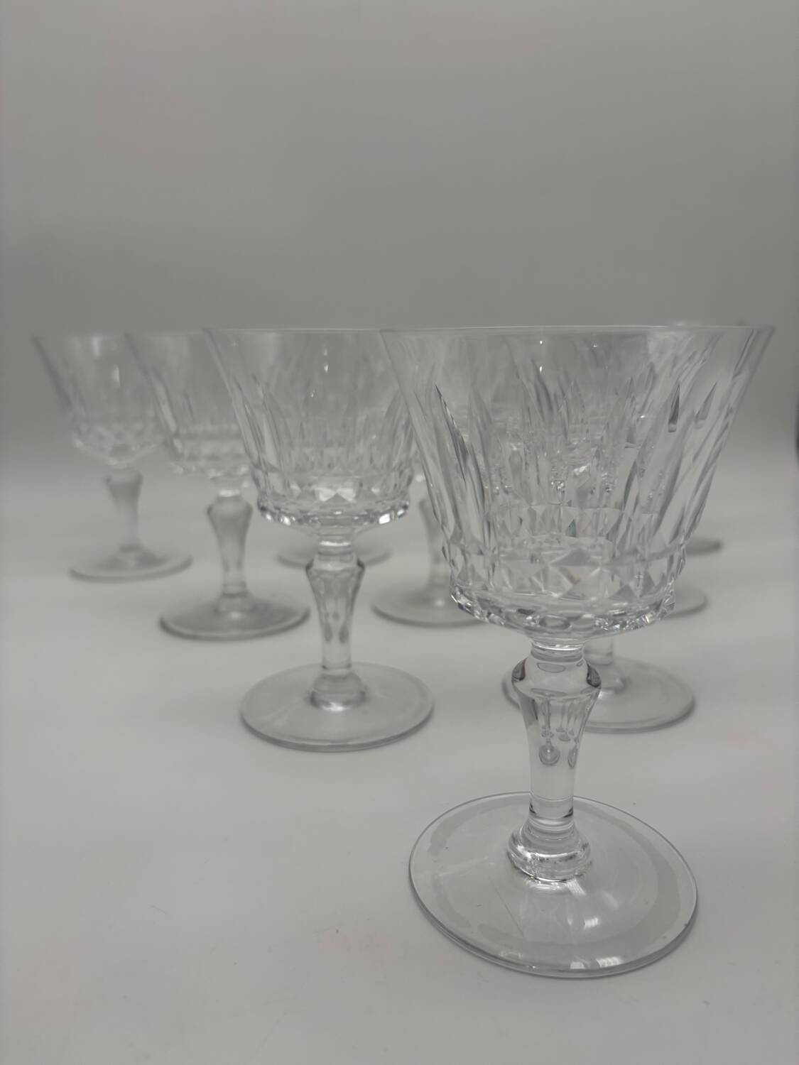 10 Baccarat Glasses, Model Picadilly, France, Crystal Stemmed Glasses