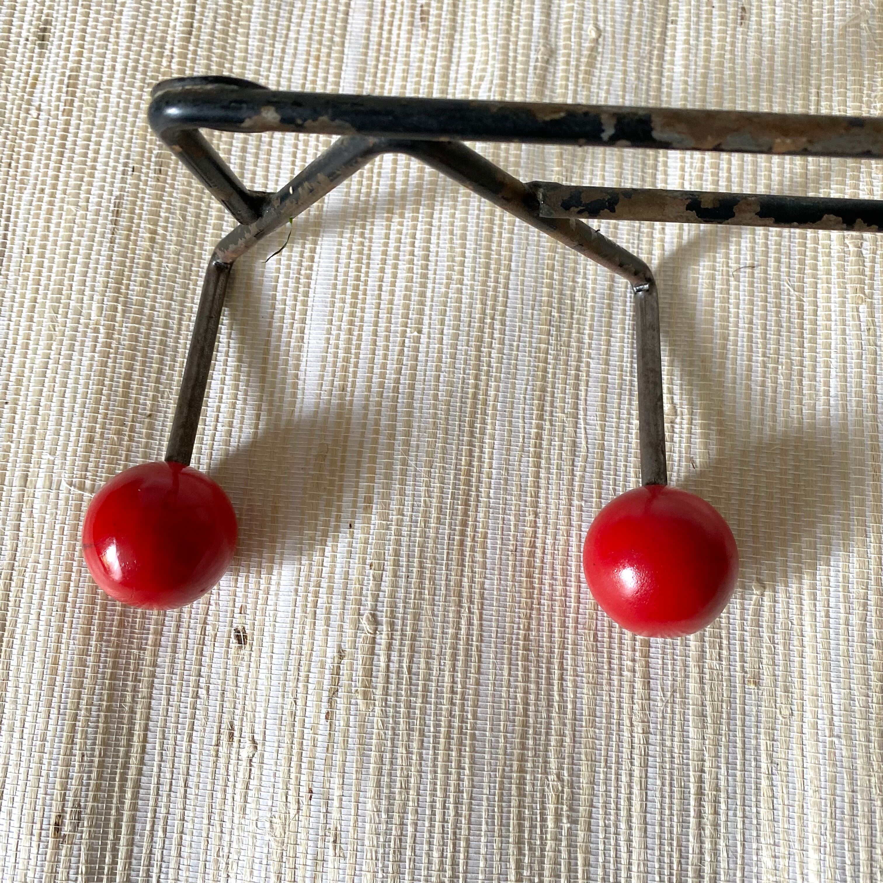 Coat rack metal and wood, 4 hooks, 50s