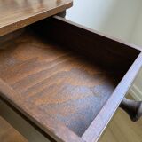 Nightstand, turned wooden bedside table opening with a drawer, vintage telephone table.