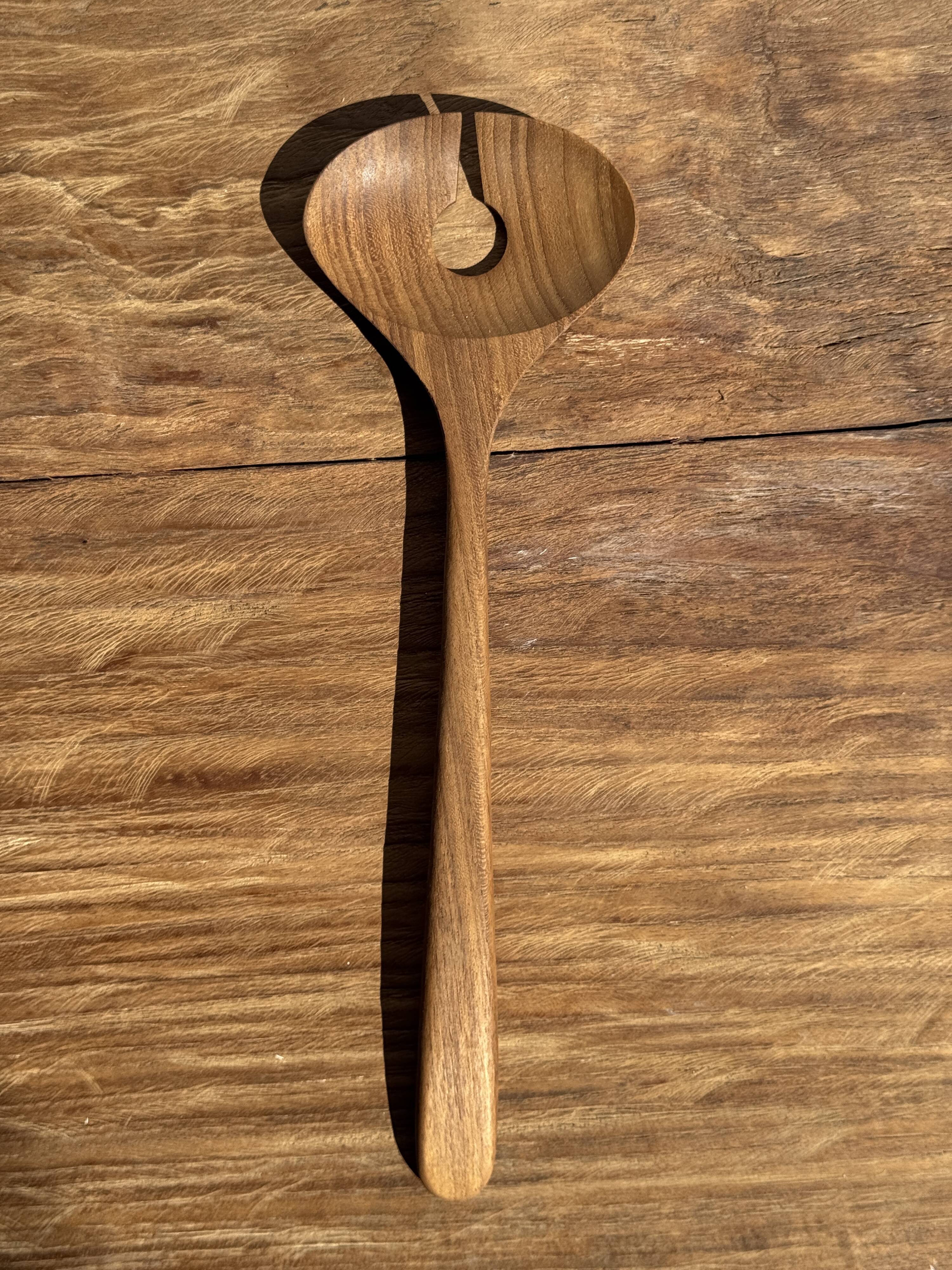 Salad server or large teak spoon, oval shape, split, L30 D9