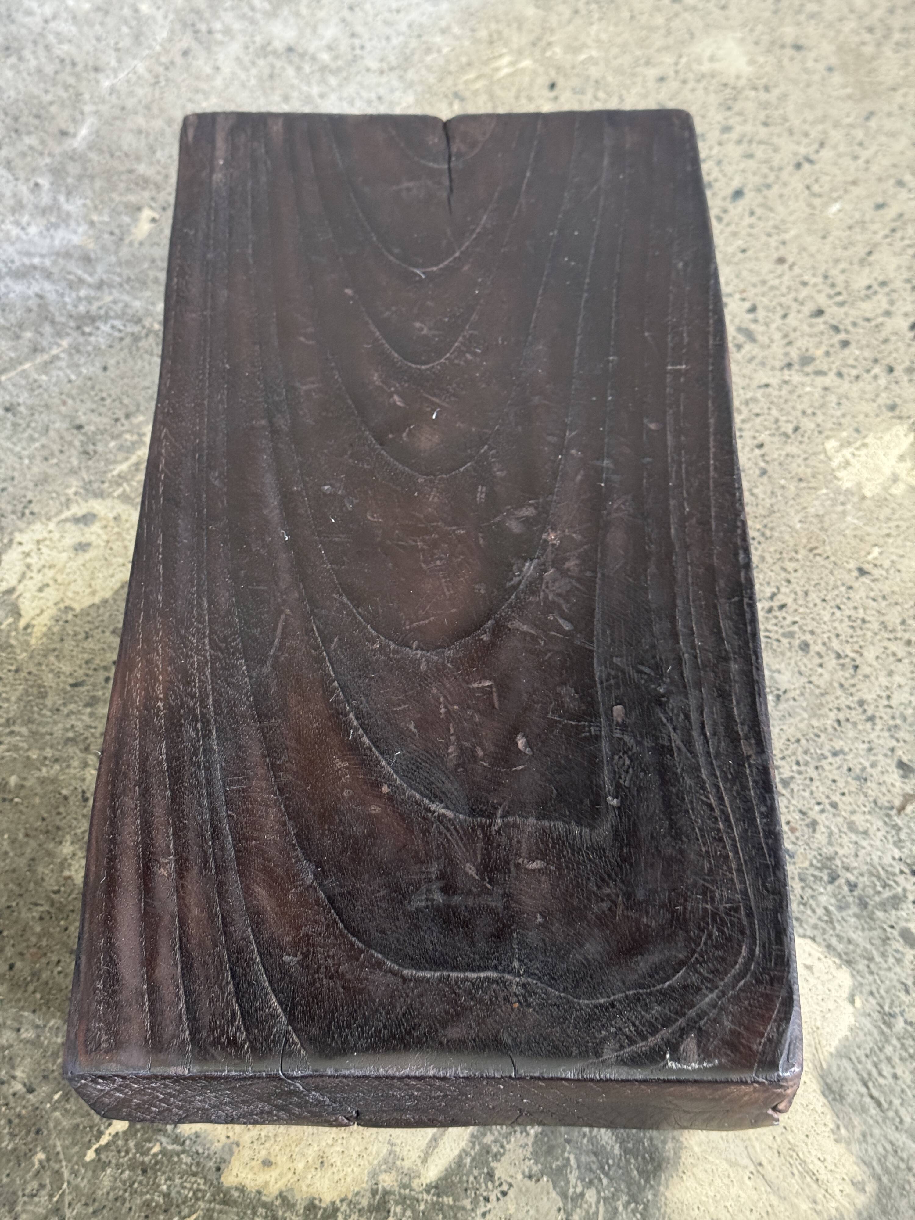 Small stool, black solid teak accent stool wabi-sabi L30 W8.5 H6.