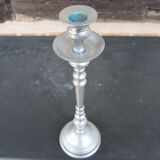 Old metal candle holder finish silver h 33 cm