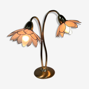 Lampe de table vintage double fleur dorée