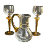 Broc et 2 verres cristal signés XXème