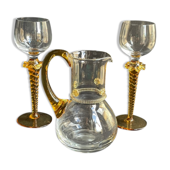 Broc et 2 verres cristal signés XXème