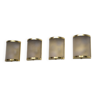Rare Set of Four Valentino Brass and Etched Glass Wall Sconces, Italy 1980s