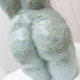 Light blue clay ceramic torso statue – mid-century design sculpture, heavy studio piece