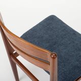 Set of 4 vintage dining chairs in teak and blue fabric