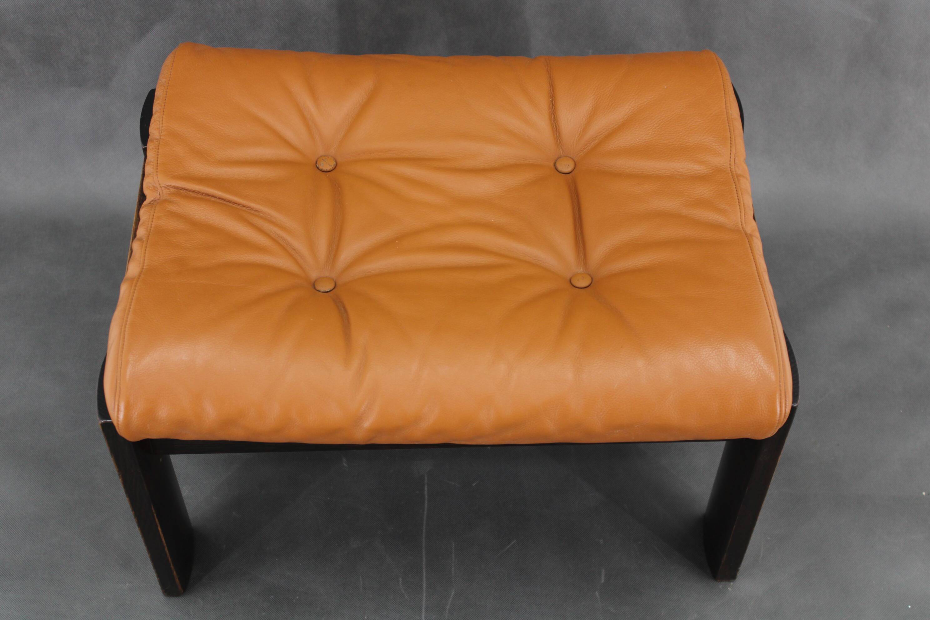 1960s Brown Leather Oak Stool, Denmark