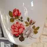 Vintage opaline glass pendant light, pink and white floral pattern, 1960s