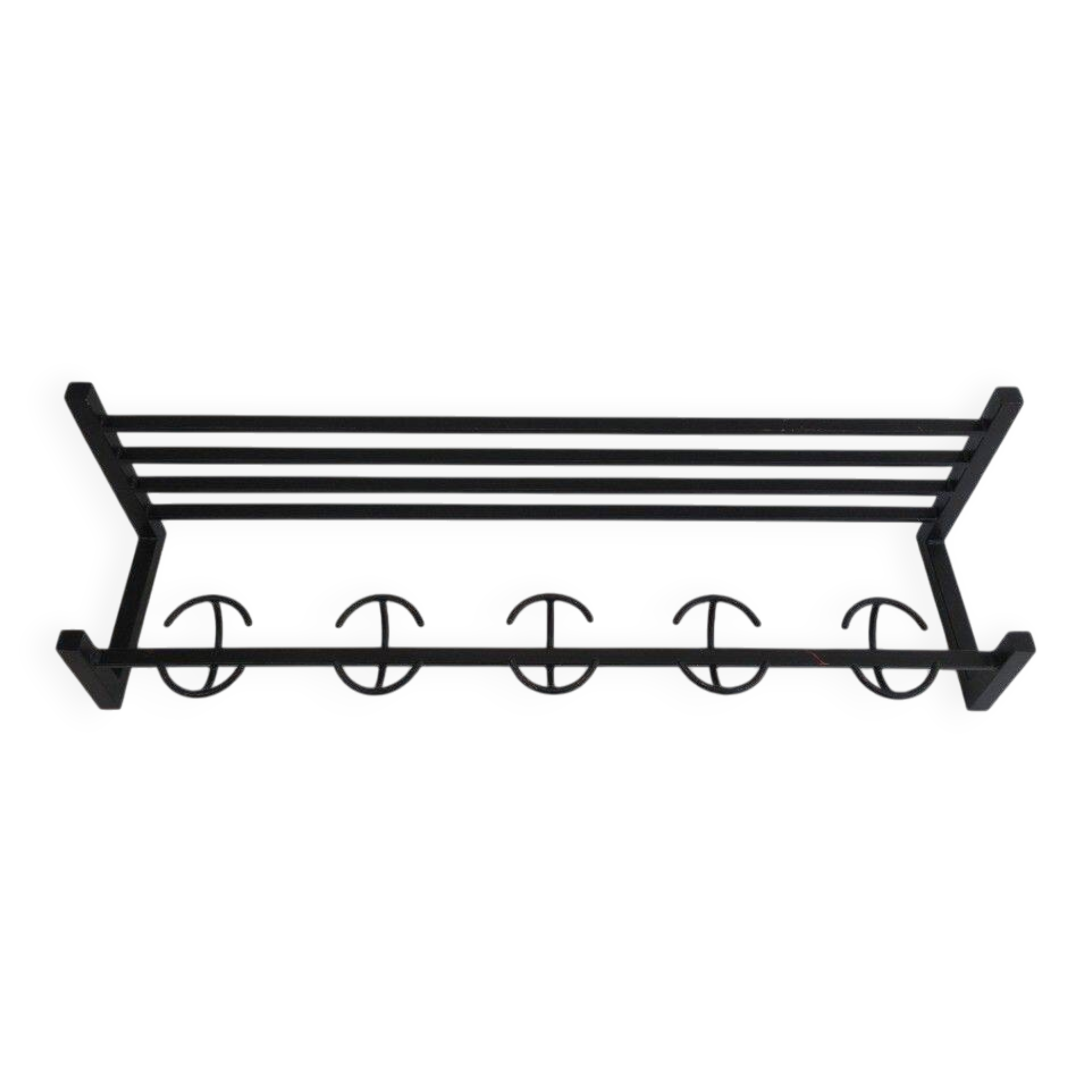 Designer coat rack in blackened metal