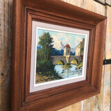 Oil painting on canvas s. audrey riverside + wood frame #a218