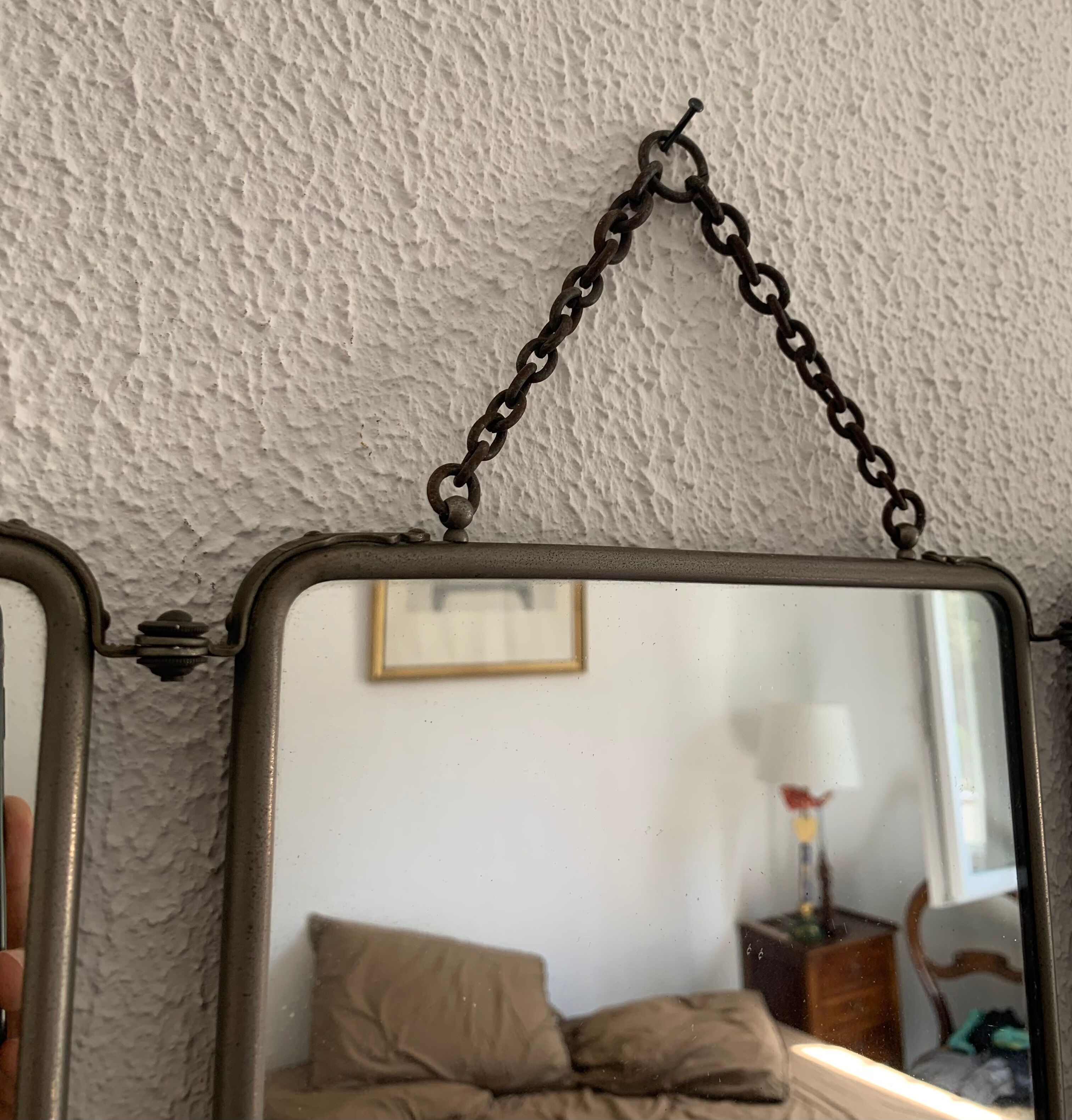 Vintage mirror 1930 barber triptych - 28 x 69 cm