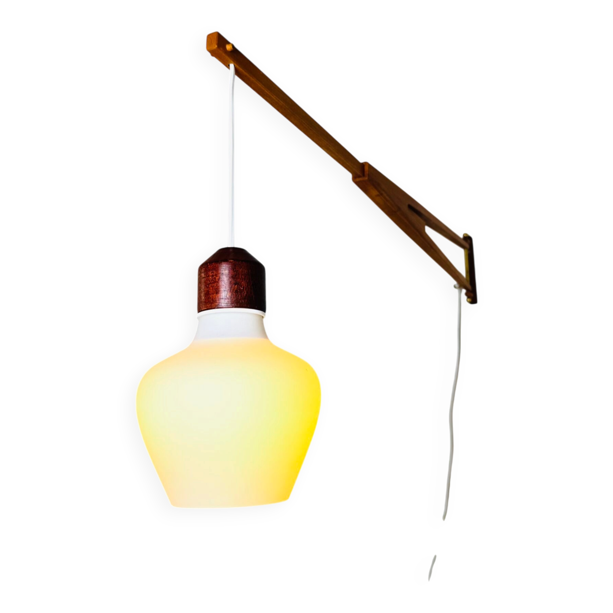 Large Extendable Swivel-Arm Wall Lamp In Wood And Opal Glass, Sweden 1950S