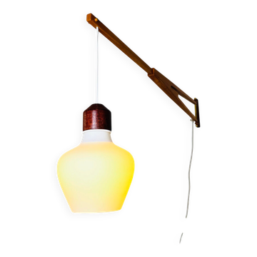Large Extendable Swivel-Arm Wall Lamp In Wood And Opal Glass, Sweden 1950S