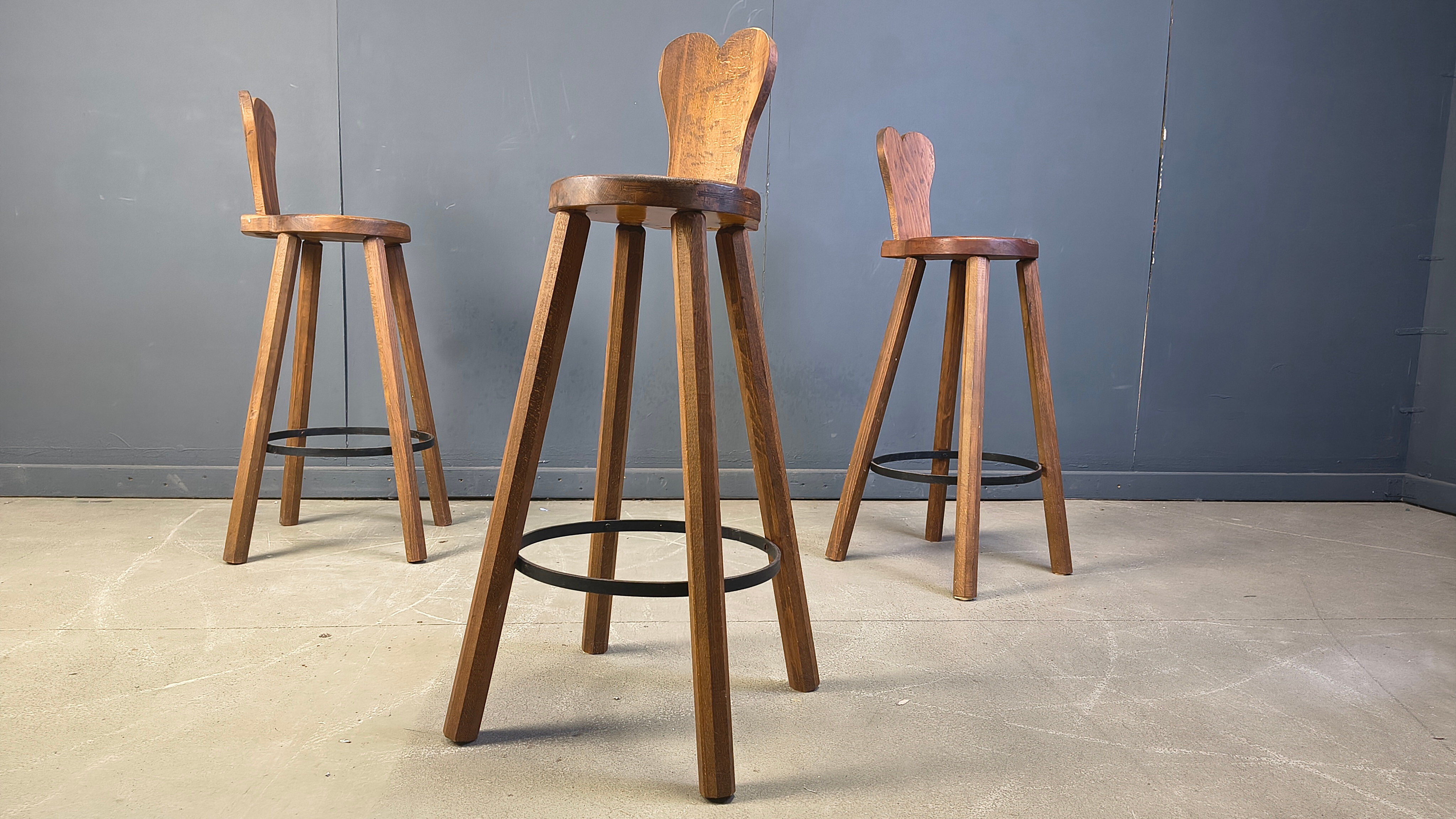 Vintage brutalist bar stools, 1960s - set of 3