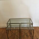 Low pull-out glass and brass table
