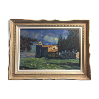 Table oil on landscape canvas