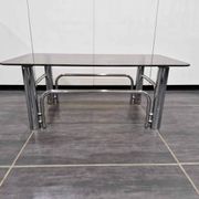 Vintage coffee table chrome metal and smoked glass 1970s