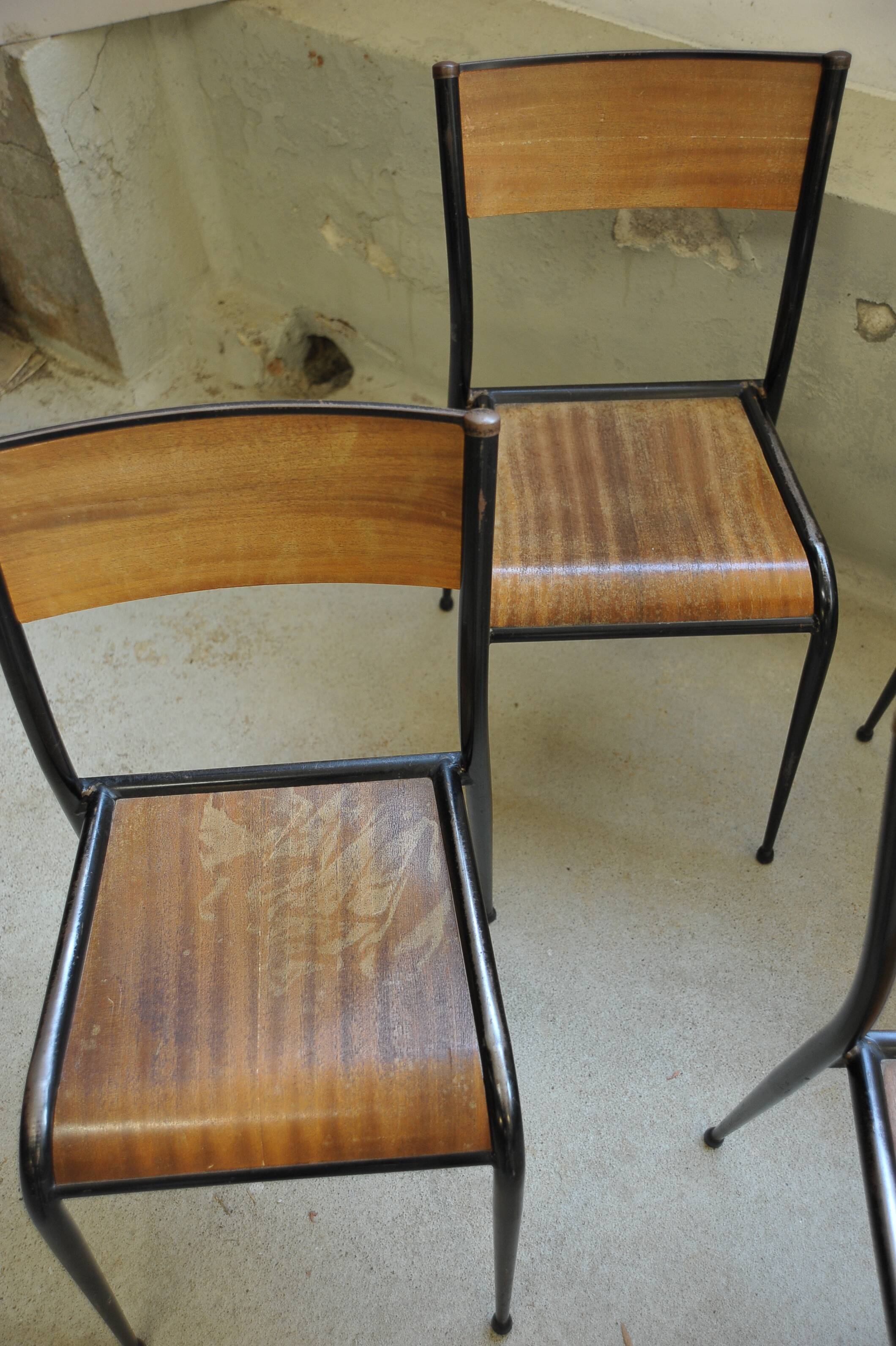 Series of 6 black Mullca school chairs