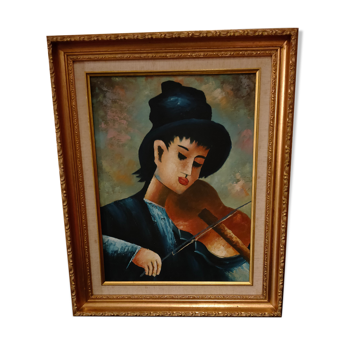 Tableau huile sur toile, portrait d'un violoniste
