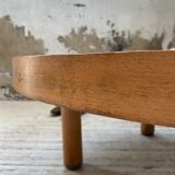 Round coffee table white ceramic and wood