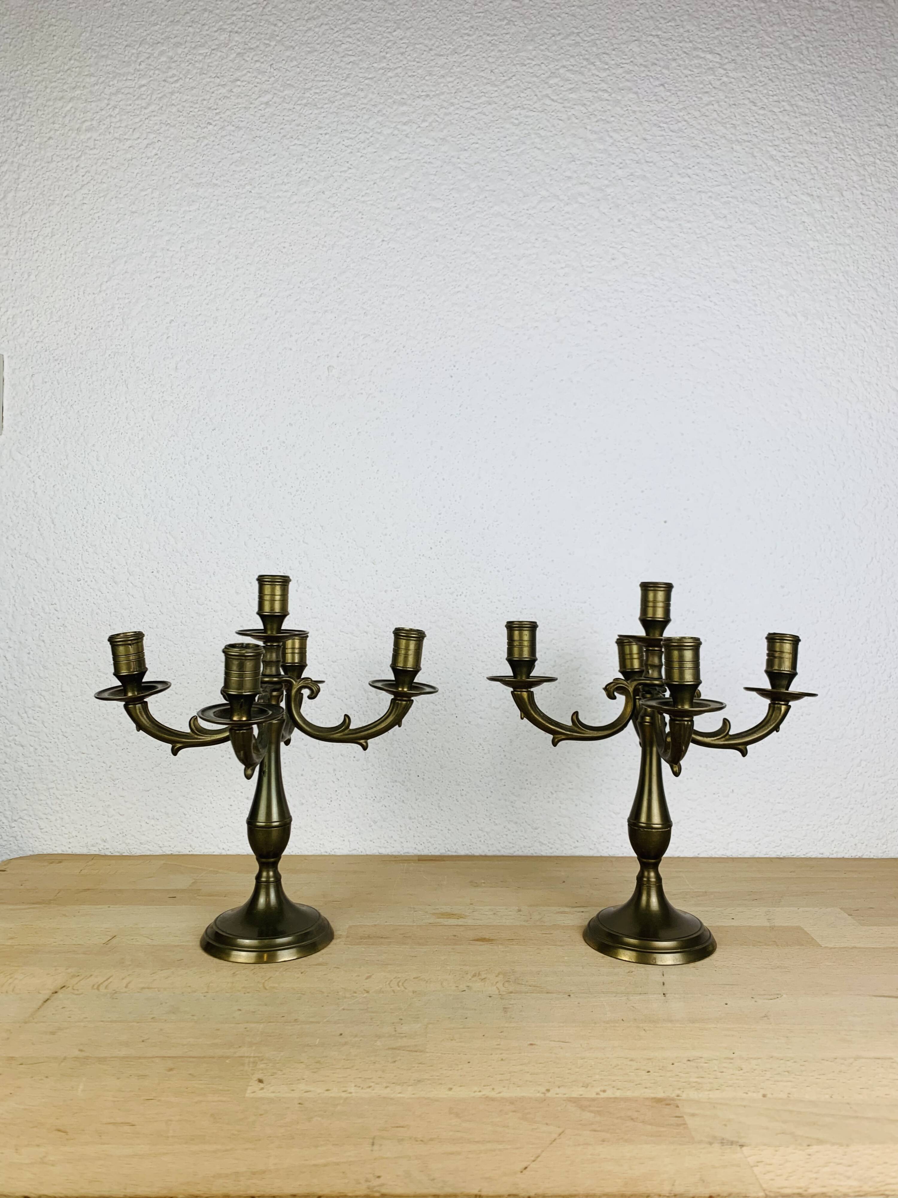 Pair of classic, vintage style gilded brass candlesticks