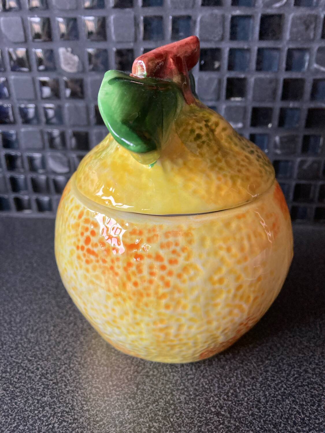 Orange slip sugar bowl