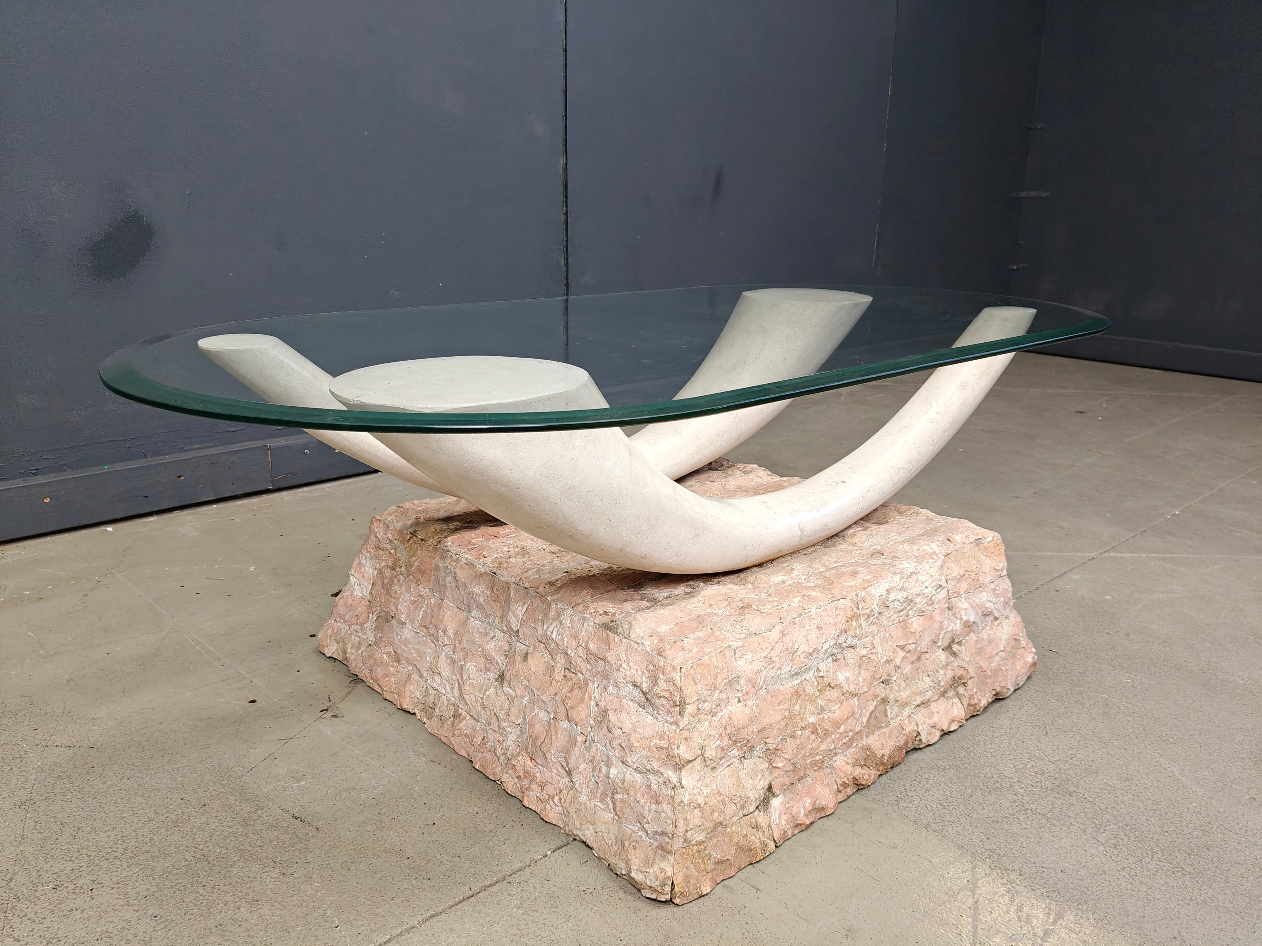 Vintage faux tusk coffee table, 1980s