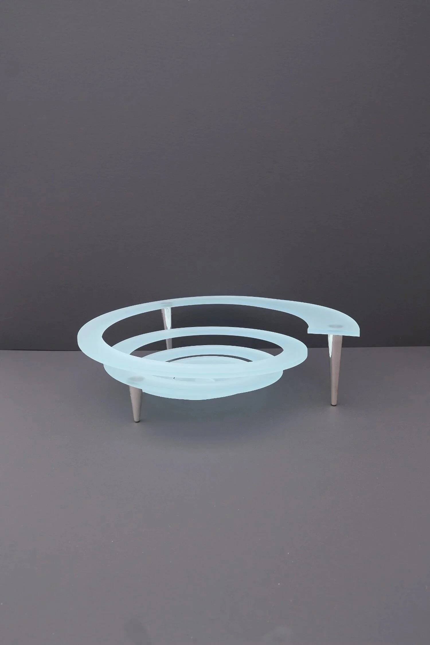 "Spirale" fruit bowl by Giuseppe Rocco for RSVP in glass and silver-plated metal, Italy 1980