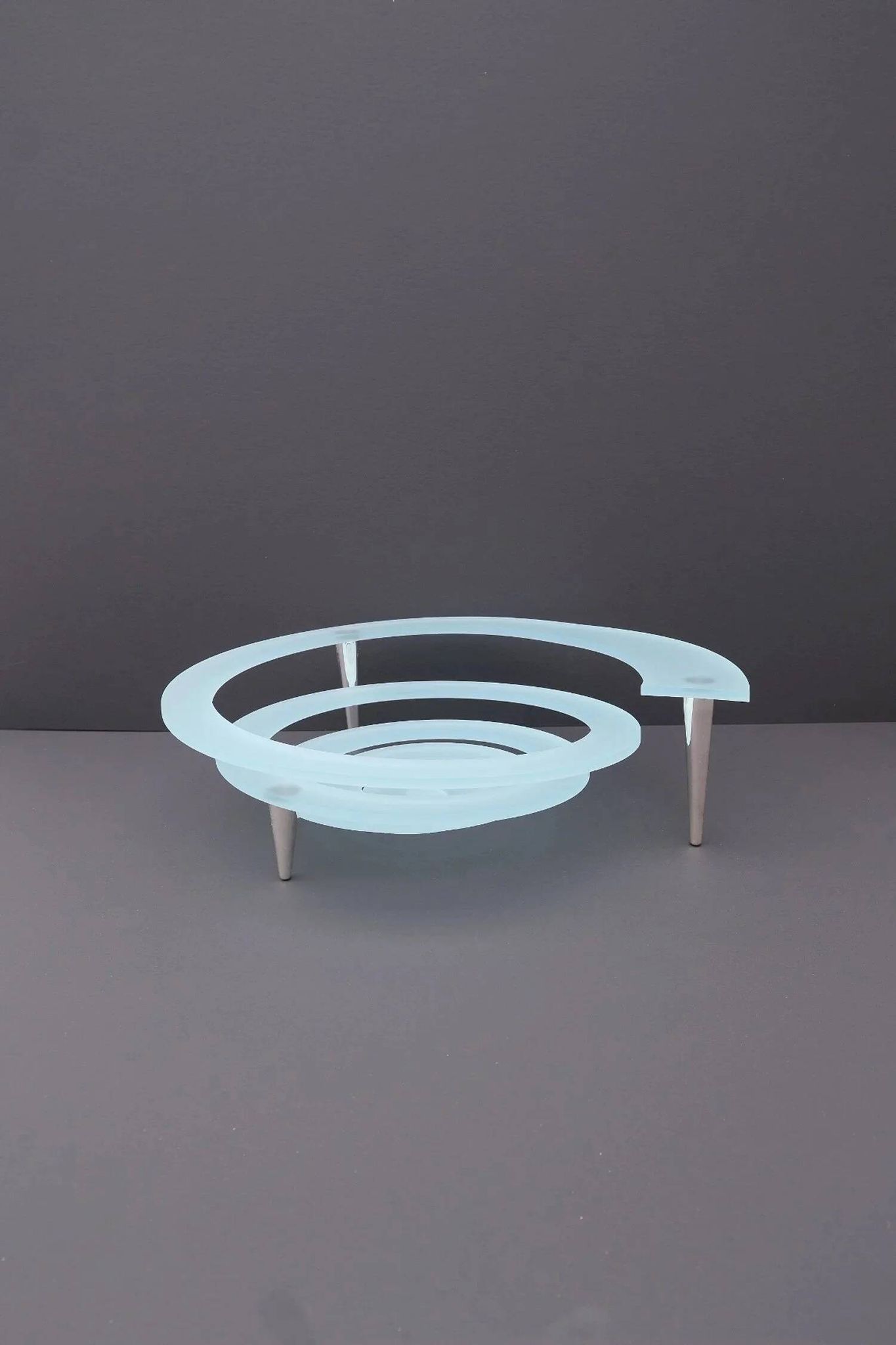 "Spirale" fruit bowl by Giuseppe Rocco for RSVP in glass and silver-plated metal, Italy 1980
