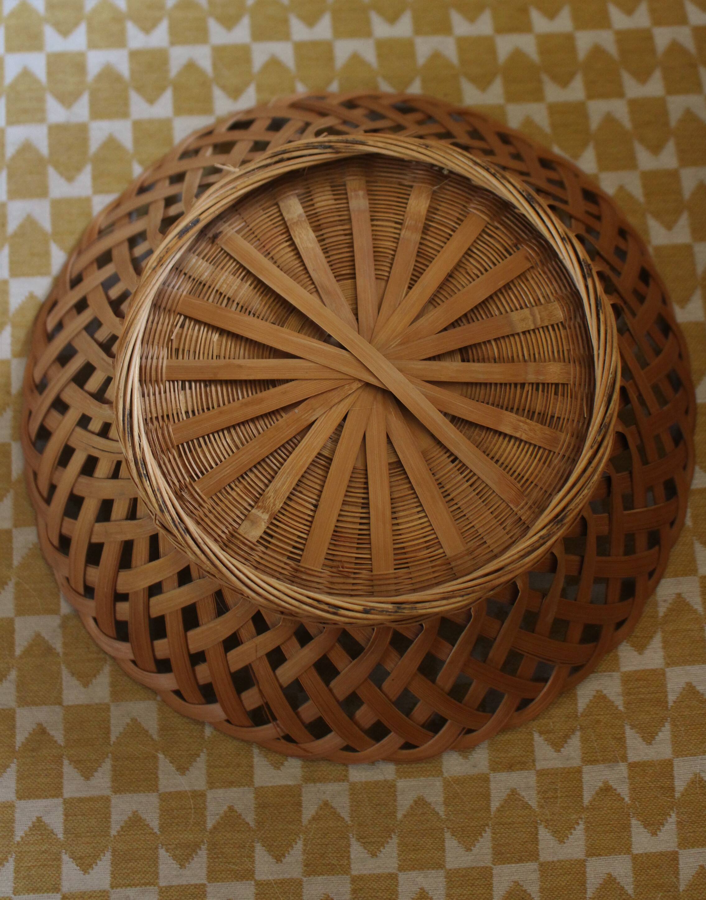 Round openwork basket vintage wicker