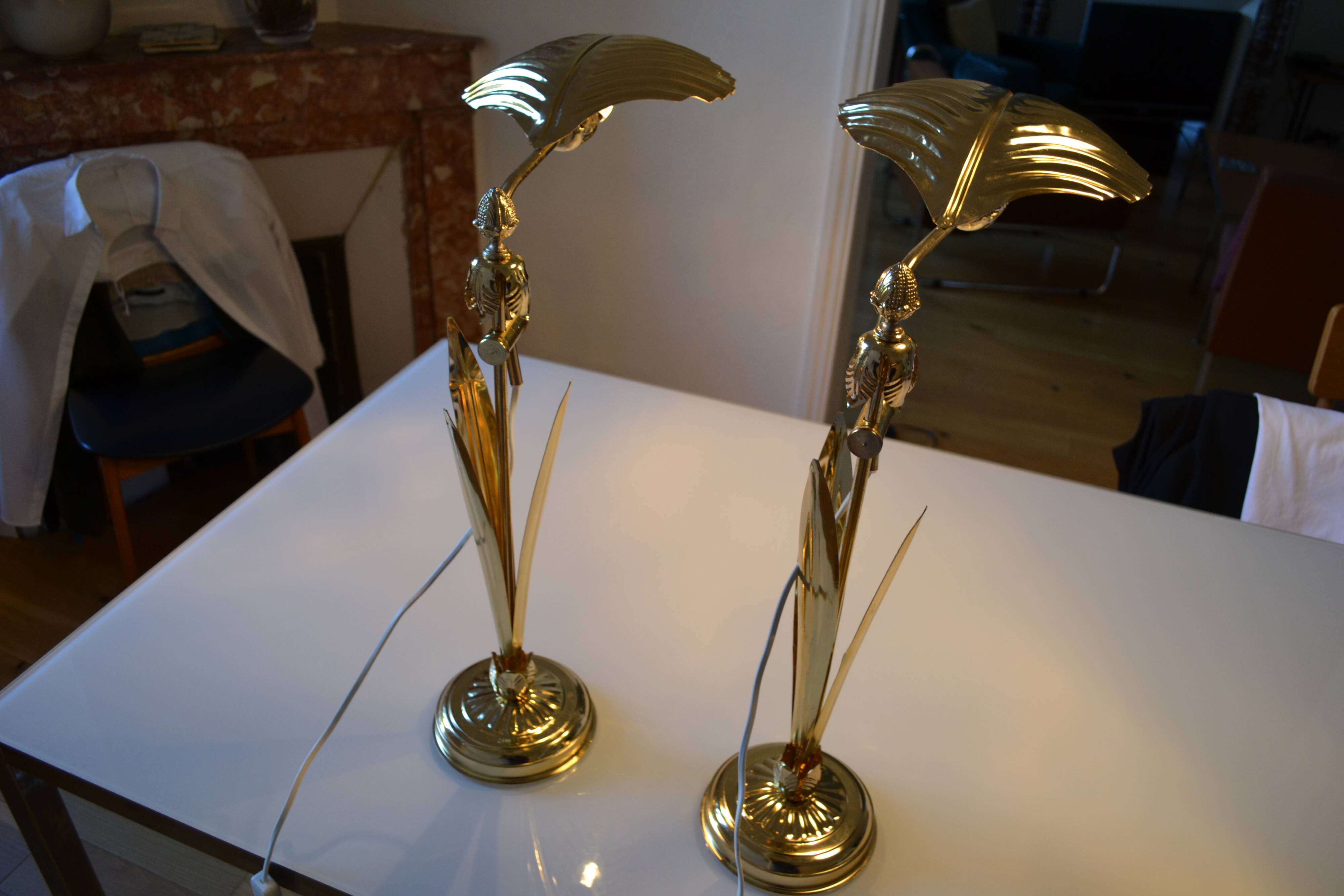 Pair of 1980s Hollywood Regency Gold Table Lamps