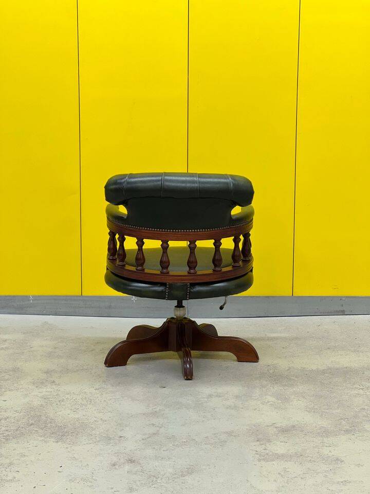 Chesterfield Revolving Captain's Chair with Green Leather Upholstery