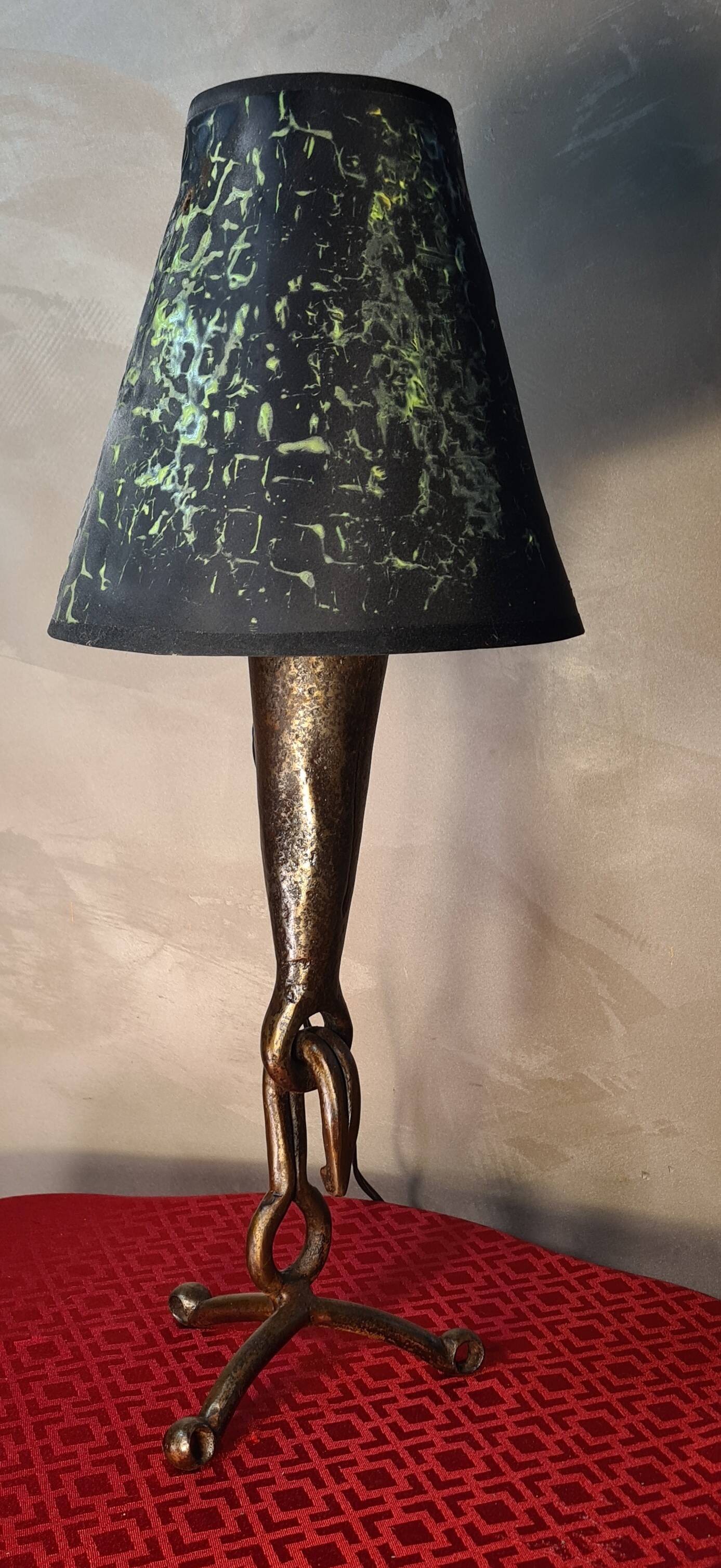 1970s forged steel brutalist style lamp