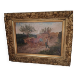 Old oil painting on canvas