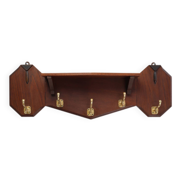 Porte-manteau Art Déco en chêne et cuivre, Belgique années 1920