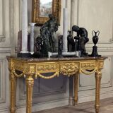 Louis XVI Console in Gilded Wood, Grey Ardennes Marble, 18th Century