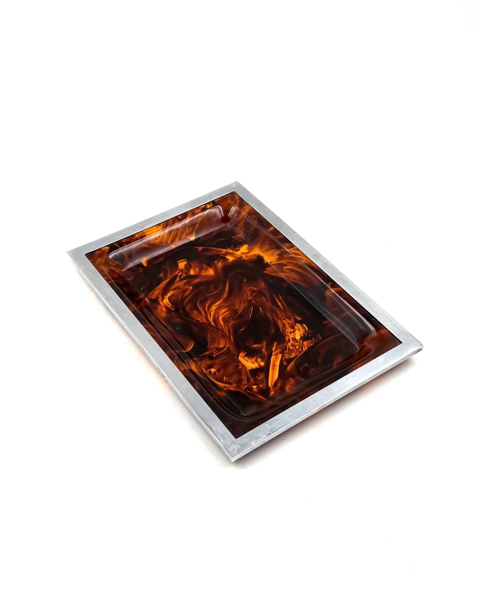 Brass and tortoiseshell lucite tray, Italy 1970s