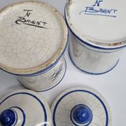 Pair of antique apothecary pots in glazed ceramic, Tuilerie Normande de Bavent
