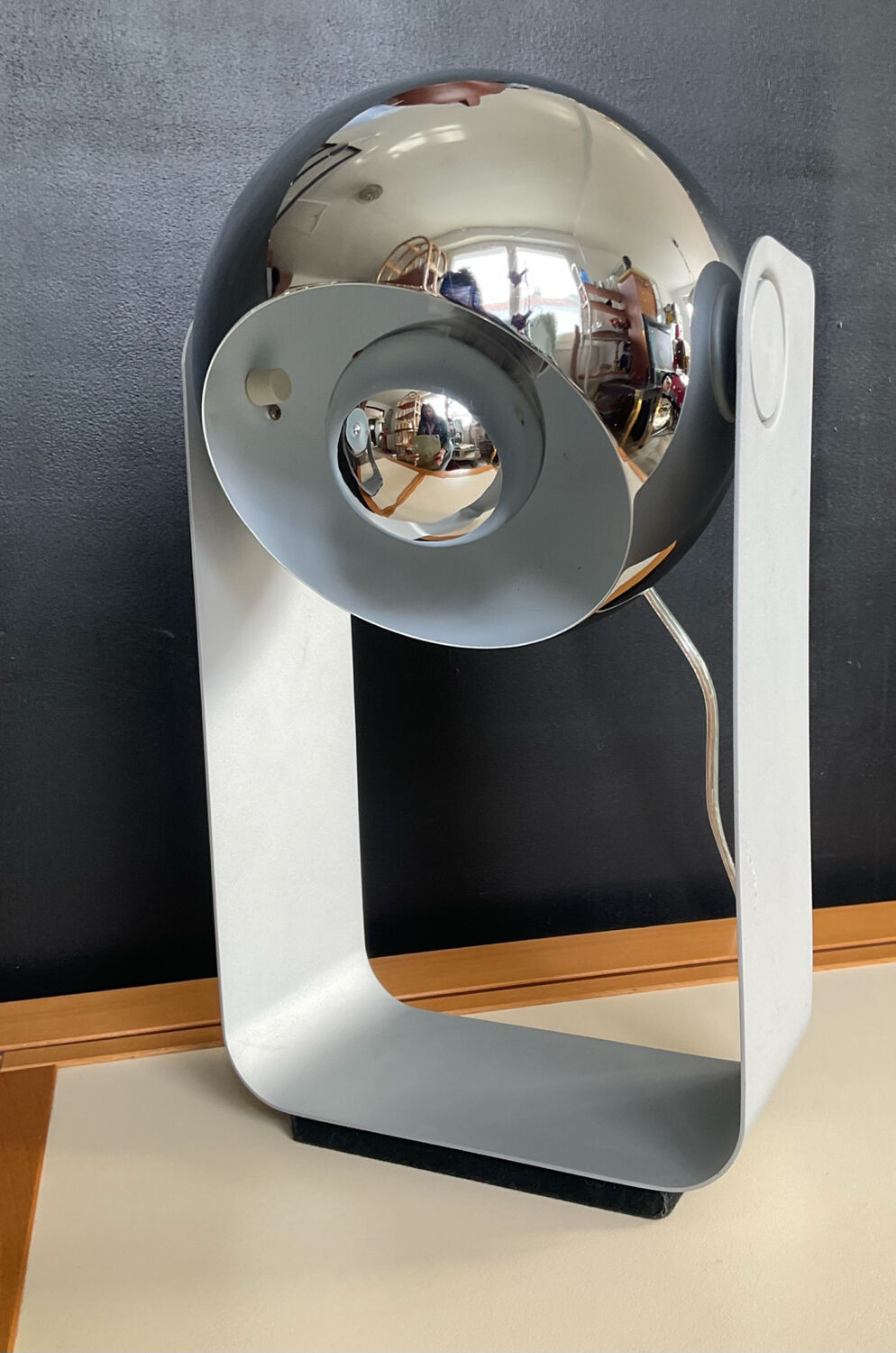 Pair of Eyeball lamps in chrome metal and aluminium