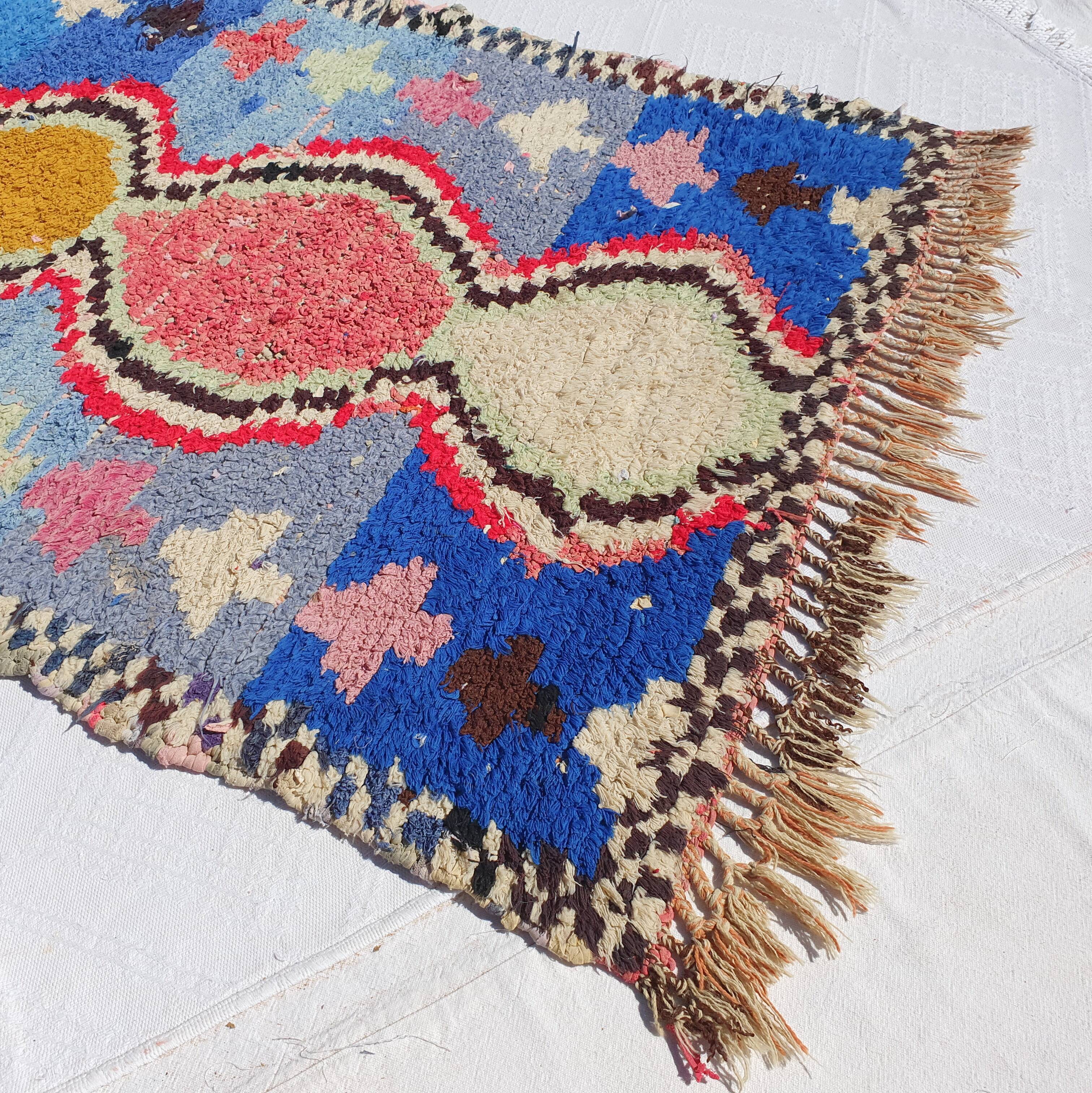 Moroccan blue Berber hallway rug hand-woven 250 x 80 cm