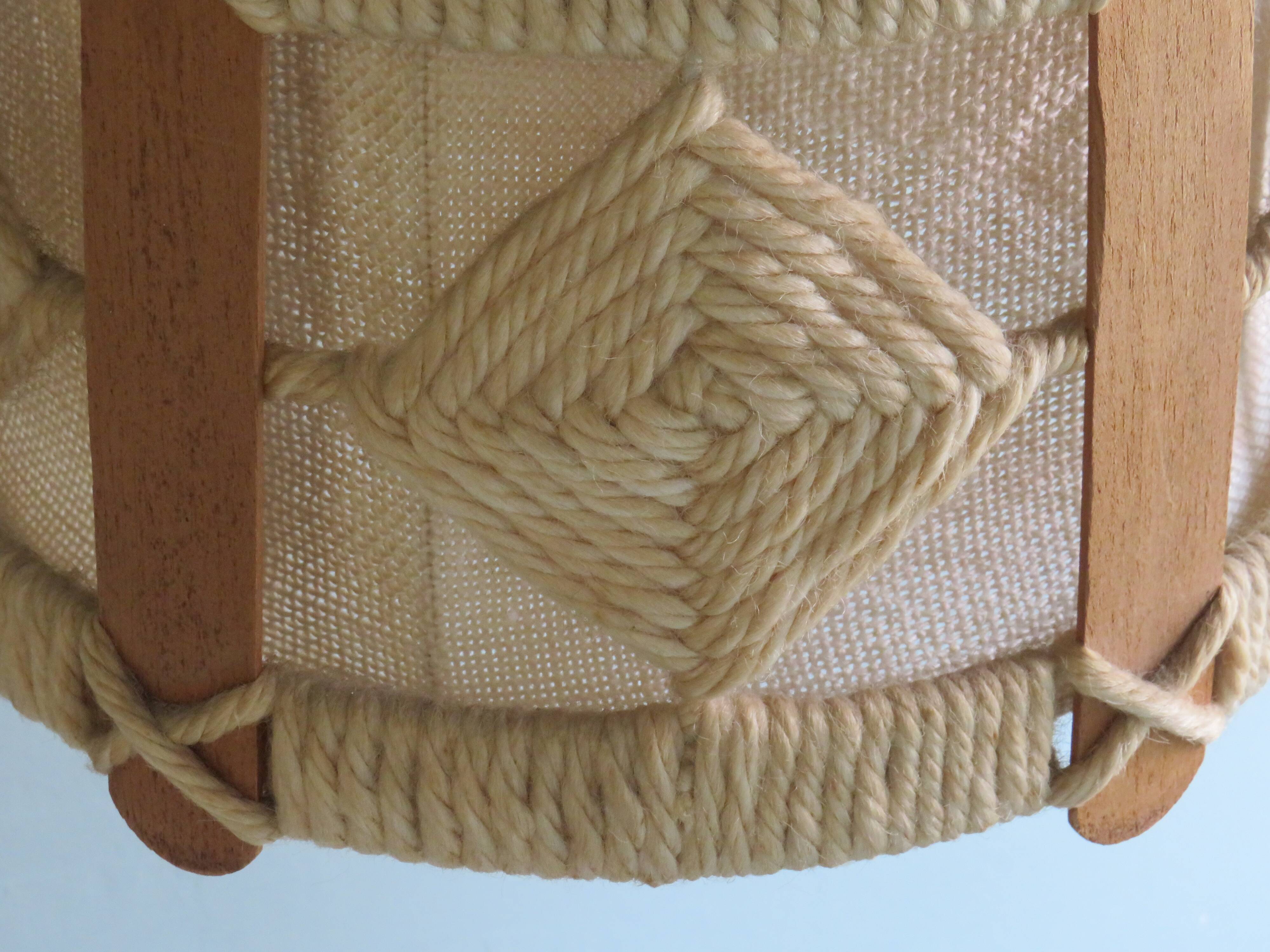 Suspension vintage en jute, teck et corde, 1960